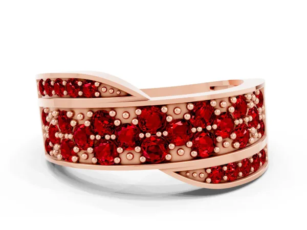 Pavé Round Ruby Crossover Band with Bead Prong Setting Rose gold