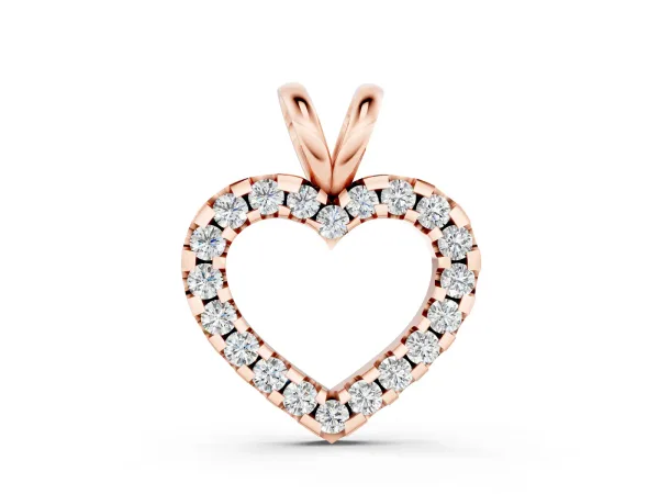 Round Diamond Heart Pendant with Pavé Setting Rose gold