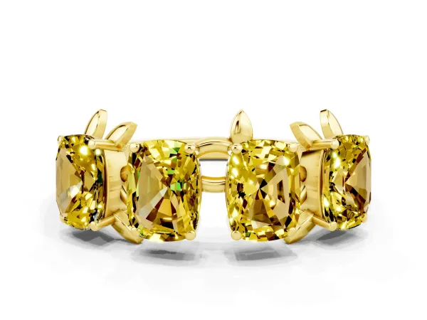 Emerald Cut Yellow Sapphire Prong-Set Half Eternity Band Yellow gold