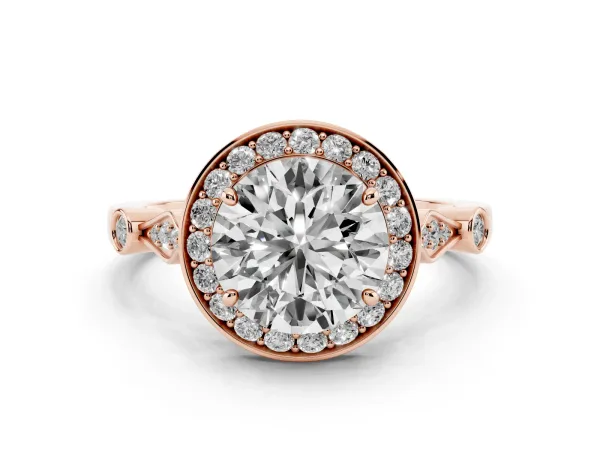 Round Cut Halo Diamond Engagement Ring with Twisted Band and Four-Prong Setting Rose gold