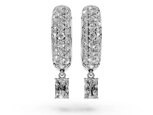 Round and Radiant Diamond Huggie Hoop Earrings Platinum
