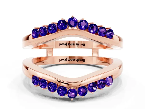 Round Tanzanite Chevron Contour Band with Prong Setting Rose gold