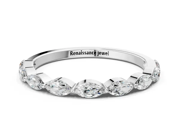 Marquise Diamond Half Eternity Band with Prong Setting Platinum
