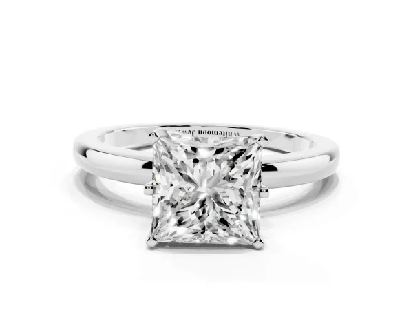 Princess Cut Solitaire Diamond Ring with Six-Prong Setting on a Classic Band Platinum