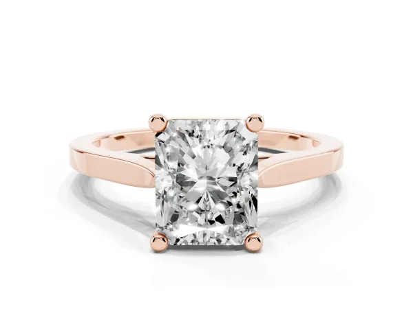 Radiant Cut Solitaire Diamond Ring with Four-Prong Setting and Tapered Band Rose gold