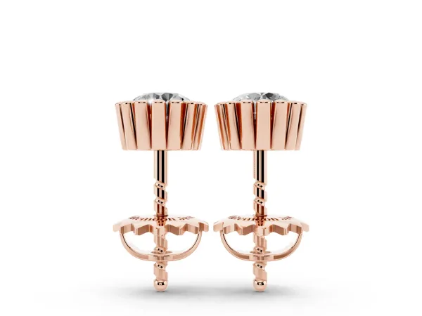 Round Diamond Flower Halo Stud Earrings with Petal Prong Setting Rose gold