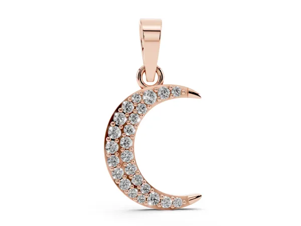 Pavé Round Diamond Crescent Pendant with Four-Prong Setting Rose gold