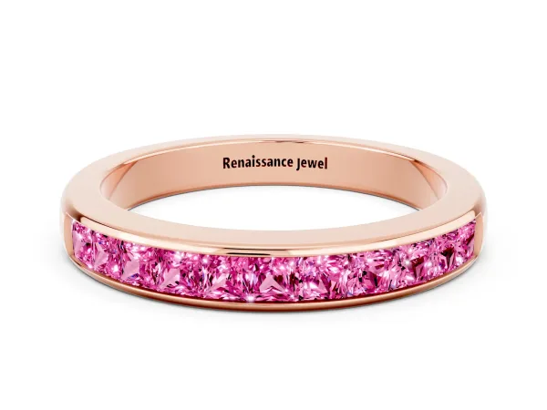 Channel Set Princess Cut Pink Sapphire Eternity Band Rose gold