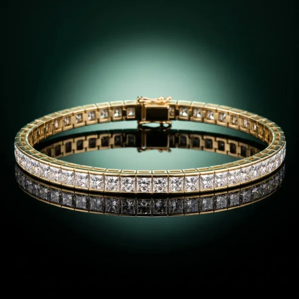 Princess Cut Channel Set Diamond Tennis Bracelet Yellow gold