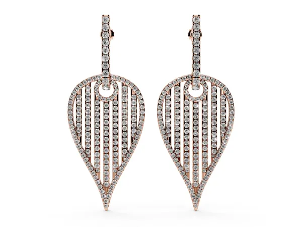 Round Diamond Striped Teardrop Statement Drop Earrings Rose gold