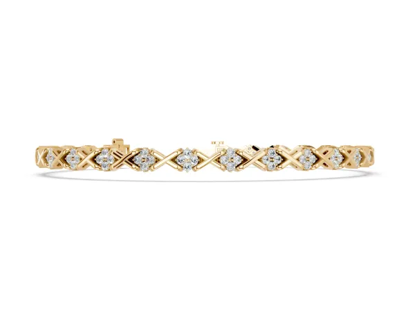 Round Diamond Prong Set Tennis Bracelet with X-Link Band Yellow gold