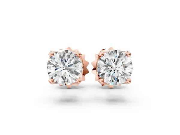 Round Solitaire Diamond Stud Earrings with Four-Prong Basket Setting Rose gold