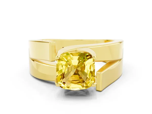 Modern Tension Set Cushion Cut Yellow Sapphire Solitaire Wide Band Ring Yellow gold