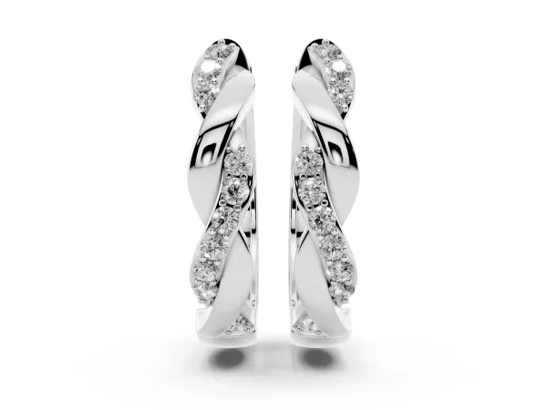 Round Cut Diamond Twisted Pavé Hoop Earrings Platinum