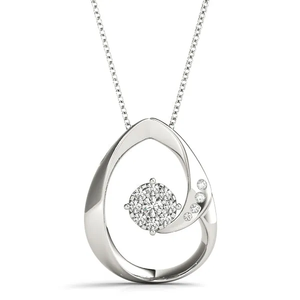 Round Cluster Diamond Prong-Set Teardrop Pendant Silver