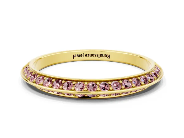 Double Row Pavé Round Morganite Eternity Band with Channel Setting Yellow gold