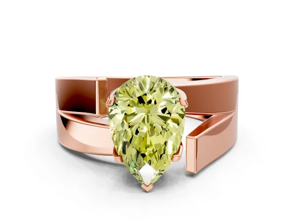 Fancy Yellow Modern Tension Set Pear Cut Diamond Solitaire Wide Band Ring Rose gold