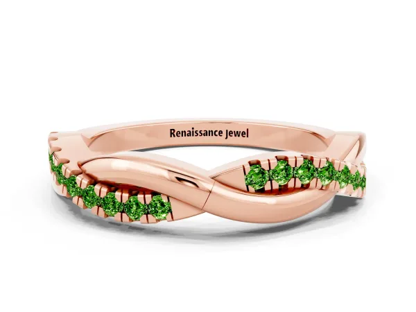 Round Peridot Twisted Infinity Band with Prong Setting Rose gold