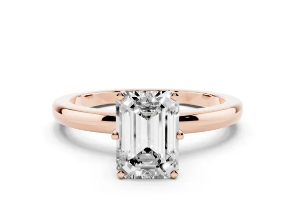 Emerald Cut Solitaire Diamond Ring with Six-Prong Setting on a Classic Band Rose gold