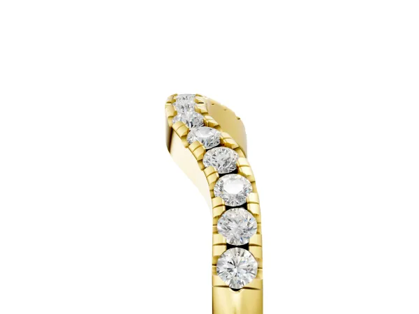 Round Diamond Curved Pavé Wedding Band with U-Prong Setting Yellow gold