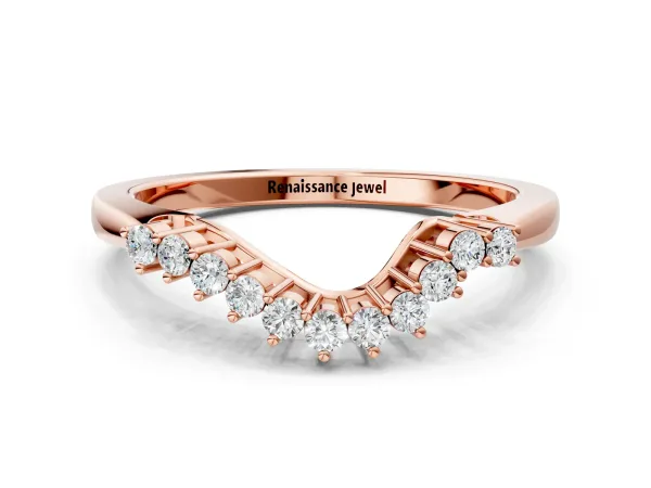 Round Diamond V-Shaped White Gold Band with Prong Setting Rose gold