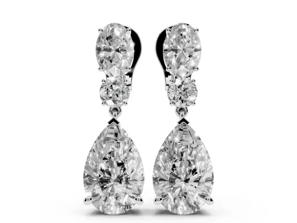 Oval, Round and Pear Diamond Huggie Drop Earrings Platinum