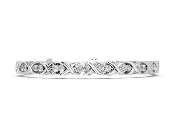 Round Diamond Tennis Bracelet with X-Link Band and Prong Setting White gold