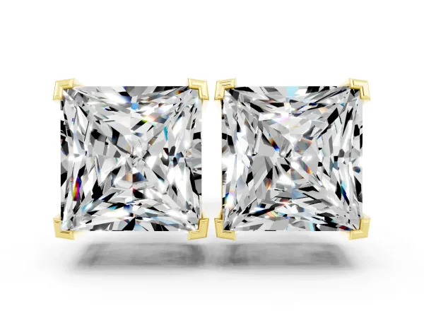 Princess Cut Moissanite Stud Earrings Yellow gold
