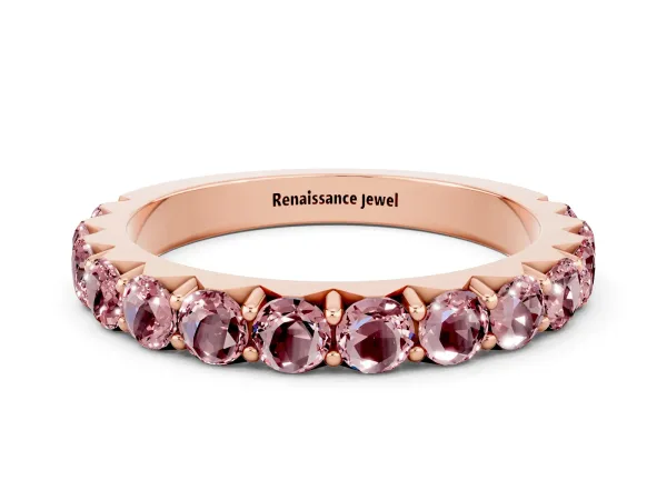 Round Morganite Half Eternity Band with Classic Prong Setting Rose gold