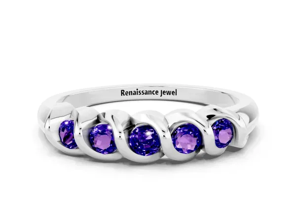 Round Tanzanite Eternity Band with Twist Prong Setting Platinum