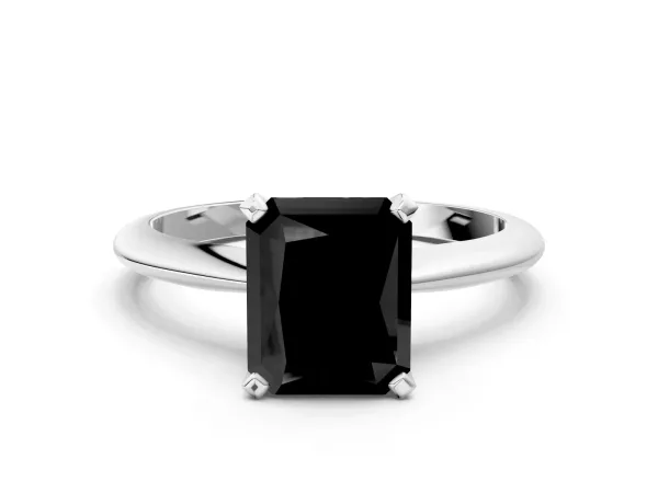 Fancy Black Radiant Cut Diamond Solitaire Engagement Ring with Classic Band and Four-Prong Setting Platinum