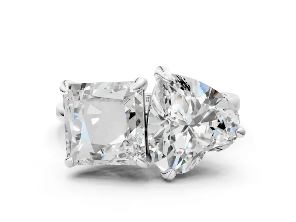 Heart and Princess Toi Moi Ring with Prong Setting and Plain Band White gold