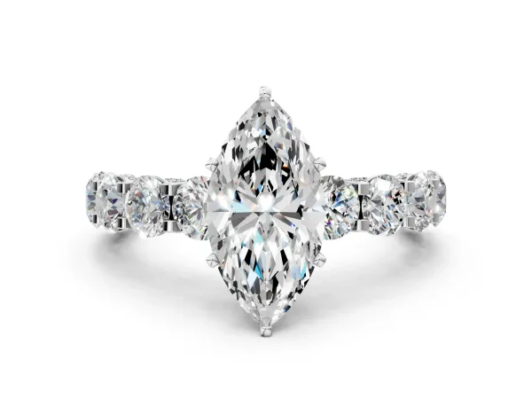 Marquise Cut Diamond Side Stone Engagement Ring with Four-Prong Setting White gold