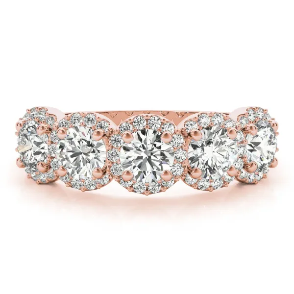 Round Diamond Halo Five-Stone Prong Set Band Rose gold