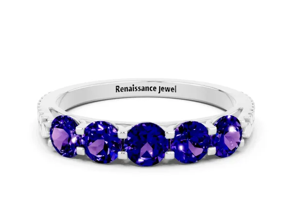 Five-Stone Round Tanzanite Prong-Set Band Platinum