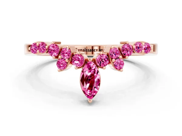 Marquise and Round Pink Sapphire Chevron Band with Prong Setting Rose gold