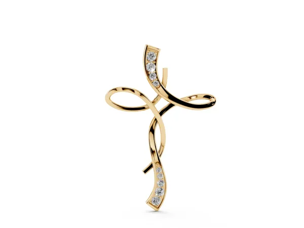Pavé Round Diamond Twist Cross Pendant Yellow gold