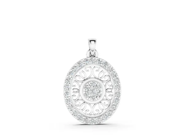 Round Halo Filigree Pendant with Pavé Setting Silver