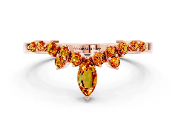 Marquise and Round Citrine Chevron Band with Prong Setting Rose gold