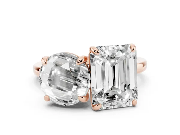 Round and Radiant Toi Moi Ring with Prong Setting and Plain Band Rose gold