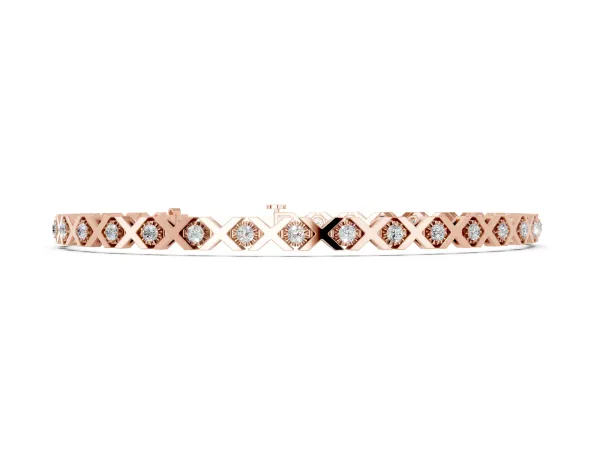 Round Diamond XO Tennis Bracelet with Channel Setting and X Prong Rose gold