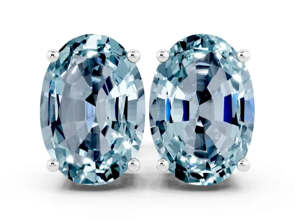Oval Cut Aquamarine Stud Earrings Platinum