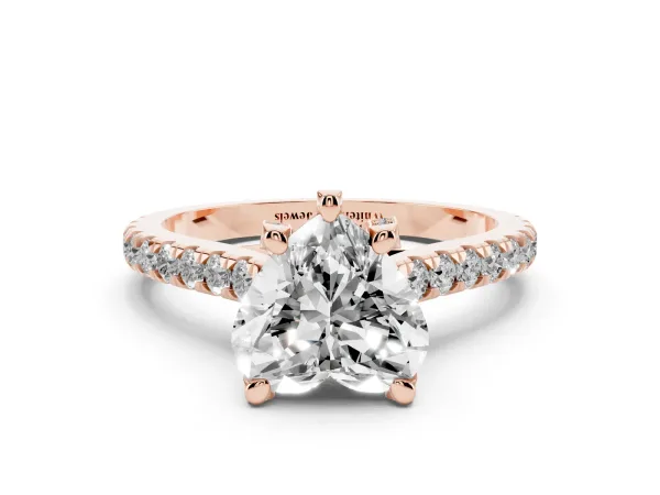 Heart Cut Brilliant Diamond Solitaire with Pavé Band and Four-Prong Setting Rose gold