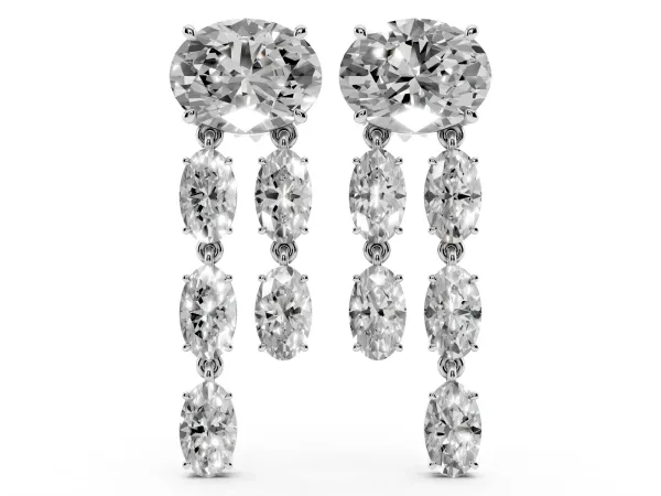 Oval Cut Diamond Multi-Row Drop Earrings Platinum