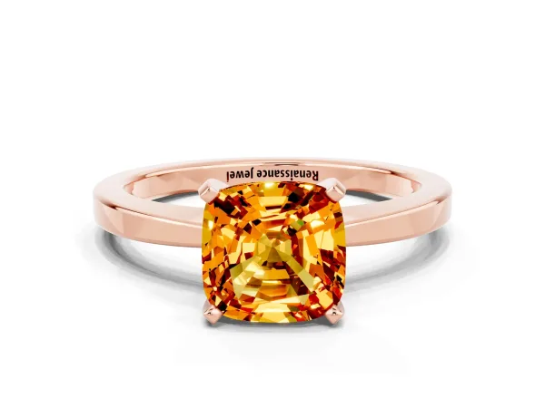 Cushion Cut Citrine Solitaire Engagement Ring with Classic Band and Four-Prong Setting Rose gold