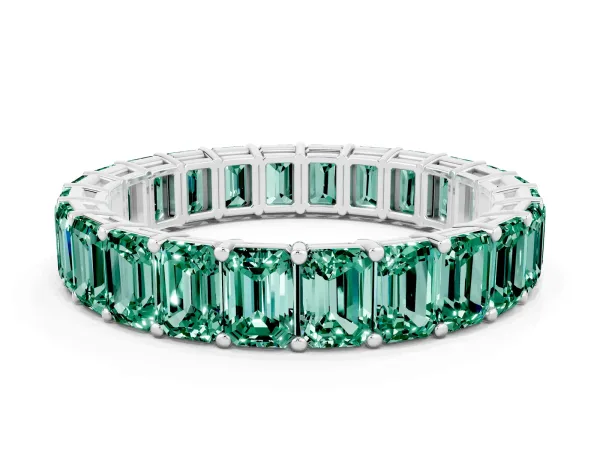 Emerald Cut Green Sapphire Eternity Band with Shared Prong Setting Platinum