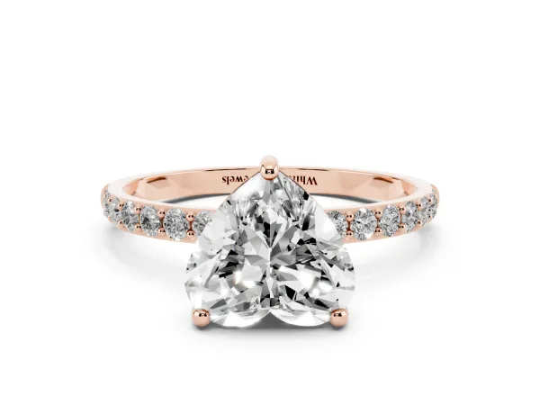 Heart Cut Diamond Solitaire Ring with Round Pavé Band and Prong Setting Rose gold