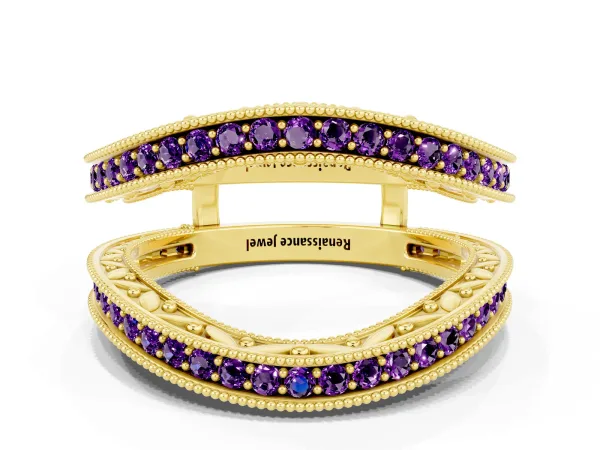 Round Amethyst Milgrain Eternity Band with Channel Setting Yellow gold