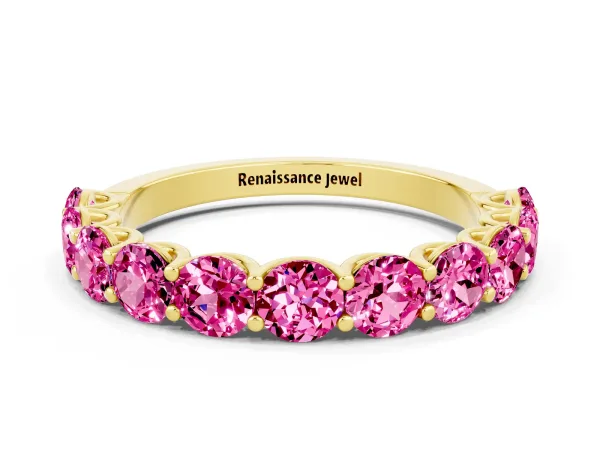 Round Pink Sapphire Shared Prong Eternity Band Yellow gold