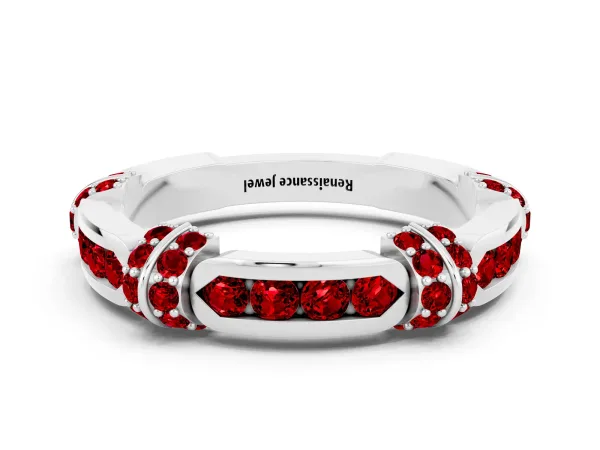 Pavé Round Ruby Link Band with Bezel Setting Platinum